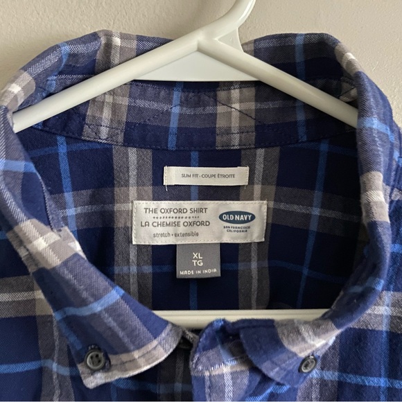 Old Navy Slim Fit Oxford Shirt Blue Plaid XL - Picture 2 of 5